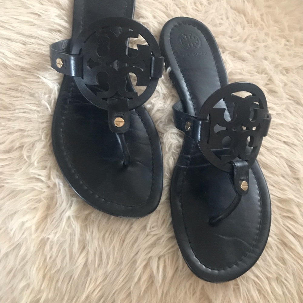 Tory Burch Black Leather Thong Sandals